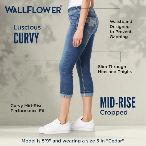 Vista 4 de WallFlower Luscious Curvy 23.5" Crop Mid-Rise Bling Insta Stretch Juniors (estándar y Plus)