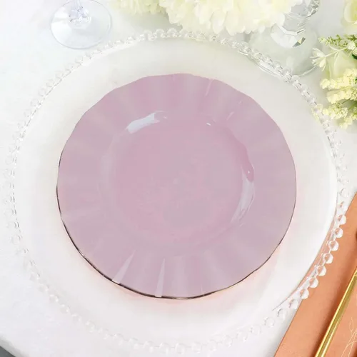Vista 59 de Tableclothsfactory Paquete de 10 platos redondos de plástico negro de 6 pulgadas para ensalada de postre, platos desechables con borde ondulado