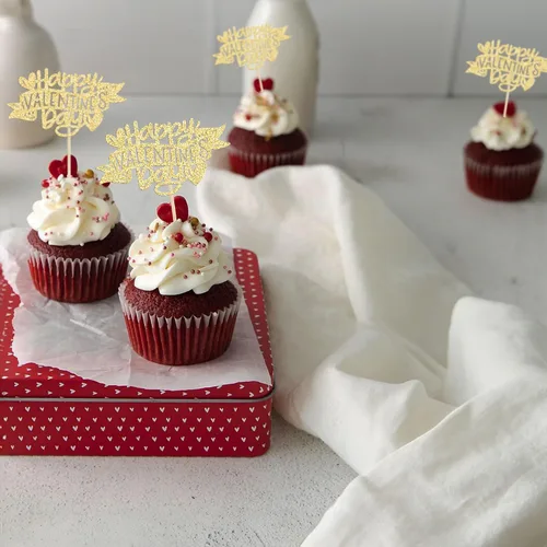 Vista 6 de Ephlyn 24 adornos para cupcakes con purpurina para el día de San Valentín, dulce amor, corazón, día de San Valentín, decoración para cupcakes