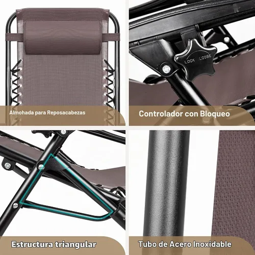 Vista 5 de Devoko Patio Zero Gravity Chair - Silla plegable para exteriores, sillas reclinables ajustables para uso junto a la piscina, silla lounge de jardín