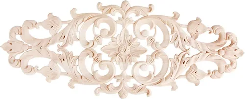 Vista 5 de Apliques de madera tallada larga sin pintar, apliques de madera y onlays para muebles (01, 20x11cm/7.87x4.33inch)