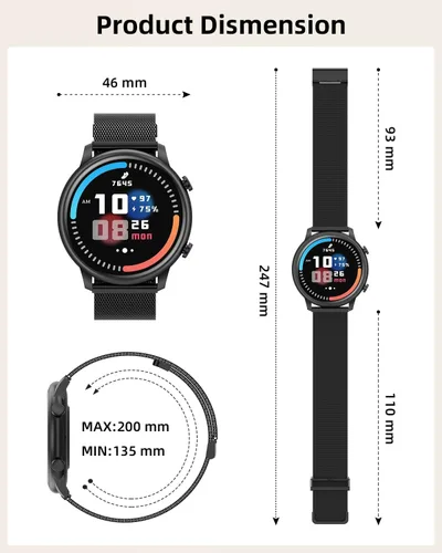 Vista 10 de Hwagol - Relojes inteligentes para hombres y mujeres, compatible con teléfonos Android (llamada Bluetooth), monitor de ritmo cardíaco y sueño, 100