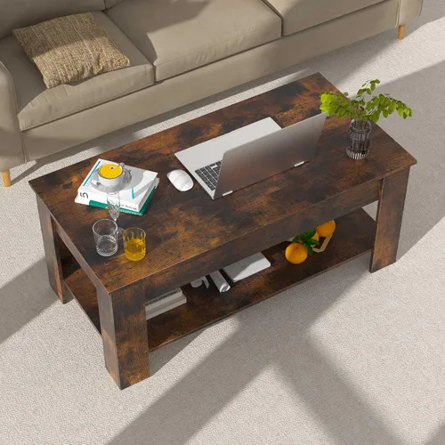 Vista 8 de Mesa auxiliar de 47.2 pulgadas de ancho con almacenamiento para sala de estar, mesa de consola con almacenamiento, mesas de centro de madera rústica