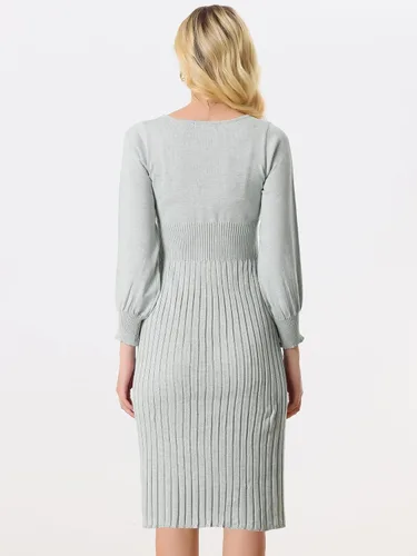 Vista 4 de Allegra K Vestido de punto con cinturón para mujer, vestidos de suéter plisados casuales