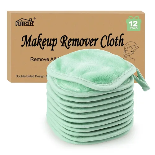 Vista 13 de HOMEXCEL Paño removedor de maquillaje, 12 unidades (paquete de 1), almohadillas desmaquillantes reutilizables, paños de limpieza facial ultrasuaves