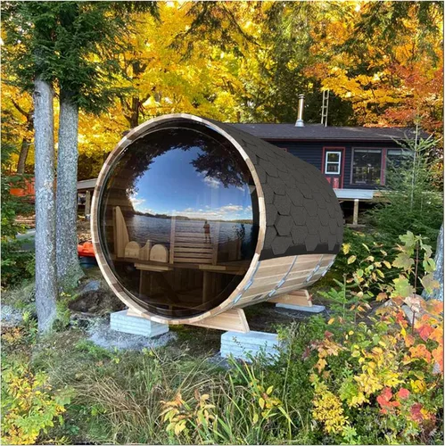 Vista 10 de Smartmak Sauna de vapor de barril al aire libre personalizada, 2-10 personas de cicuta canadiense/cedro rojo tradicional sala de sauna de madera