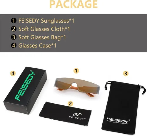 Vista 7 de FEISEDY Gafas de sol futuristas punk sin montura de una pieza, gafas de sol Miorred Shades para mujeres y hombres B2927