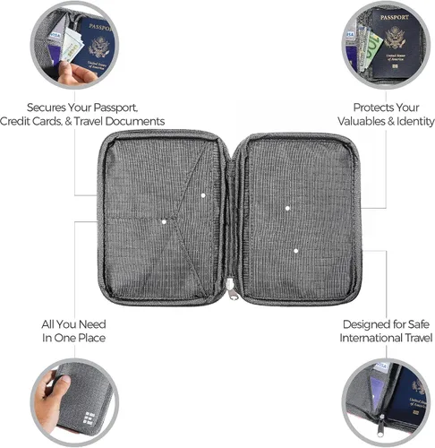 Vista 8 de Zero Grid Passport Wallet - Travel Document Holder wRFID Blocking