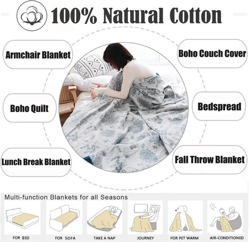 Vista 307 de MSGKV - Manta bohemia/primaveral de algodón para sofá y sala de estar, de gasa acogedora, de 50 x 60 pulgadas 50"x60" Cotton Throw, Woven Bird