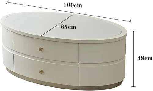 Vista 2 de Mesa de té para sala de estar, mesa de centro moderna con mesa única y base estable, mesa de sofá ovalada con 2 cajones grandes para sala de estar