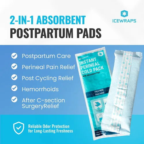 Vista 2 de ICEWRAPS Almohadillas frías posparto instantáneas para mujeres después del nacimiento: bolsas de hielo perineales para cuidado posparto, fáciles