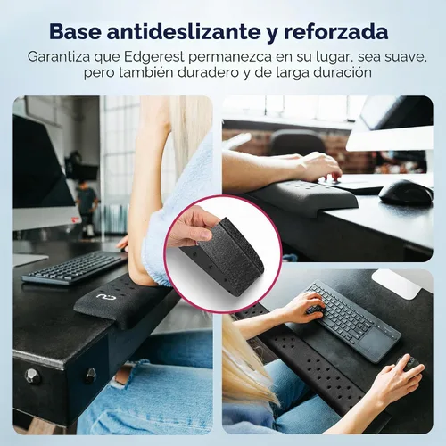 Vista 2 de EdgeRest PostureUp - Reposamuñecas largo en forma de L para codo, antebrazo y muñeca, soporte cómodo para mesa o escritorio, antideslizante, Negro