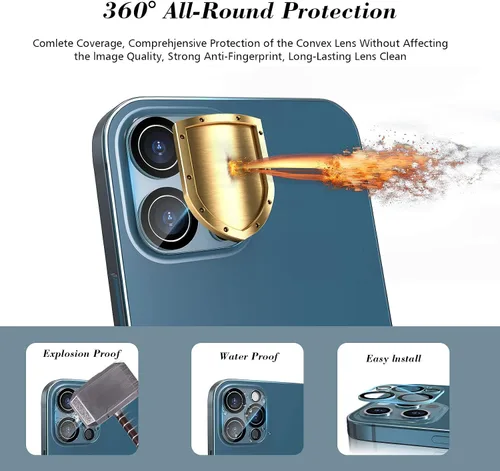 Vista 5 de imluckies Protector de lente de cámara para iPhone 12 Pro Max de 6.7 pulgadas, vidrio templado transparente HD y dureza 9H, compatible con fundas