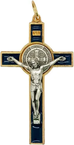 Vista 5 de Medalla de San Benito Crucifijo Santo Patrón de los Estudiantes y Europa Incluye estuche y cordón Gran regalo católico para la primera Negro