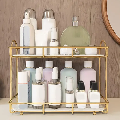 Vista 4 de Organizador debajo del fregadero, organizador de baño, estante de almacenamiento de cosméticos de gran capacidad de 2 niveles, estante