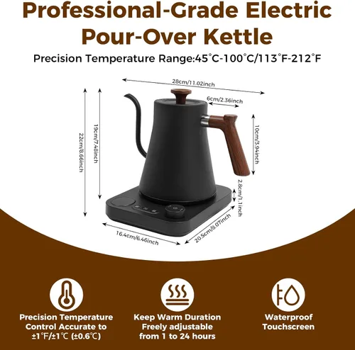 Vista 2 de Hervidor eléctrico de cuello de cisne con olla de vertido con LED y control preciso de temperatura de 1 °F, mantiene el calor, hervidor de agua
