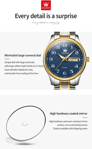 Vista 6 de OLEVS Relojes para Mujeres Vestido de Negocios Femenino Damas para Muñeca Pequeña Reloj Tono Dorado y Plateado Banda de Acero Inoxidable Analógico