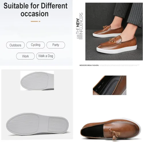 Vista 6 de Mocasines de cuero con borla de cuero para hombre,Zapatos de cuero de lujo de lujo personalizados,Zapatos de vestir de conducción antideslizantes