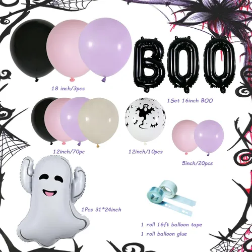 Vista 4 de Kit de guirnalda de arco de globos de Halloween rosa, globos de 18 pulgadas, 10 pulgadas, 5 pulgadas, negro, rosa, morado con globos de aluminio