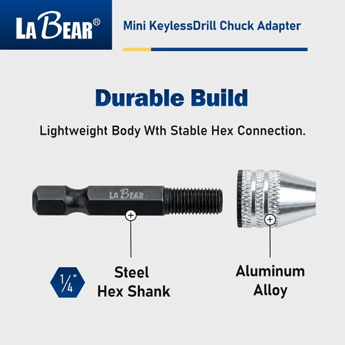 Vista 5 de LABEAR - Adaptador Mini Sin Llave para Portabrocas de ¼ Pulgada con Vástago Hexagonal Capacidad de 0.3-3.2mm para Brocas Micro