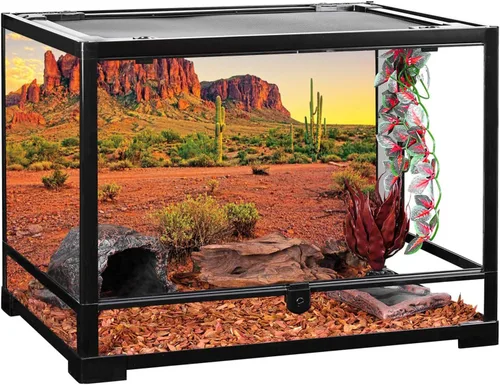 Vista 4 de AWERT 24x12 pulgadas Reptil Hábitat Fondo Cielo Oasis Montaña Cactus Sol y Desierto Terrario Fondo Poliéster Duradero