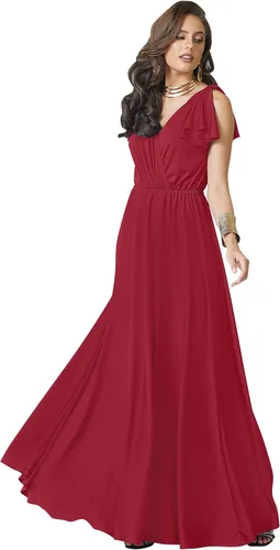 Vista 10 de KOH KOH Vestido largo maxi para mujer 2025 con cuello en V, sin mangas, con volantes, para dama de honor, baile de graduación Negro