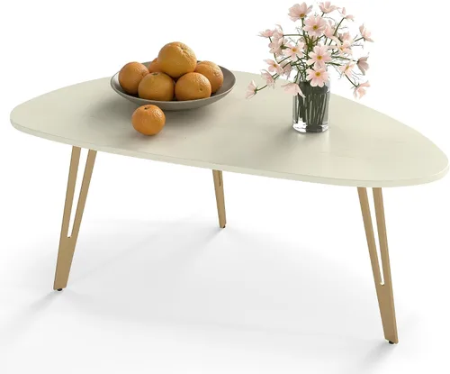 Vista 8 de Manora Mesa de Café Moderna y Simple de Madera con Patas de Metal Negro, Mesa de Té Ovalada para Sala de Estar u Oficina, Mesa Central Compacta