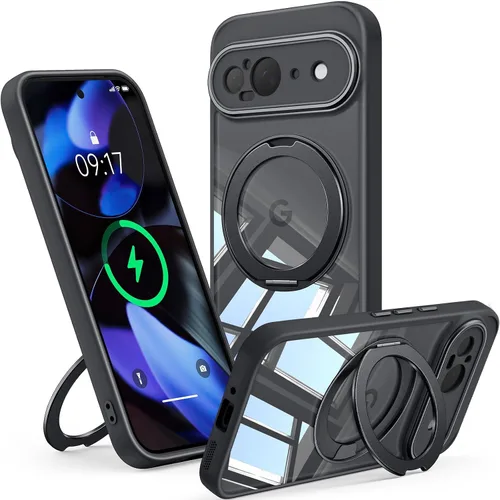 Vista 8 de 【Soporte magnético giratorio de 360°】 Funda para Google Pixel 8A 【Compatible con MagSafe y Pixelsnap】 Funda con soporte de anillo 【Transparente sin