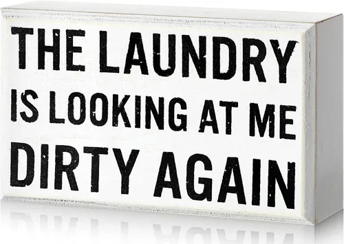 Vista 8 de Jetec - Letreros para caja de lavandería, color negro The Laundry Is Looking at Me Dirty Again, divertida decoración de madera rústica