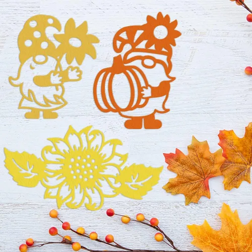 Vista 3 de Troquel de corte de metal de calabaza de otoño de Acción de Gracias para hacer tarjetas, juegos de troqueles enanos de otoño, flores de gnomo