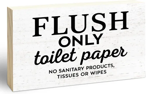 Vista 7 de 3x5 Bathroom Wooden Block Sign, Please Close Lid Before Flushing, Black