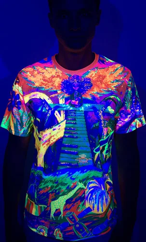 Vista 3 de aofmoka - Camiseta ultravioleta hecha a mano, reactiva a luz negra, con impresión decorativa