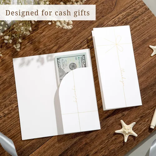 Vista 8 de Elegante juego de tarjetas de dinero estilo cinta con sobres, 20 tarjetas con lámina dorada, 20 sobres, 24 calcomanías de sellado, versátiles