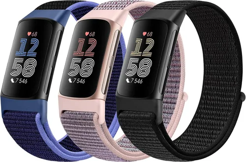 Vista 8 de Correas de nailon para reloj deportivo compatibles con Fitbit Charge 6/5, correa de muñeca ajustable, transpirable, de repuesto, suave, de bucle