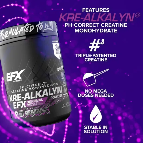 Vista 4 de EFX Sports Kre-Alkalyn EFX Powder Suplemento en polvo de monohidrato de creatina con pH correcto Fuerza, crecimiento muscular y rendimiento