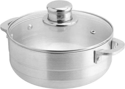 Vista 6 de Bene Casa #14 Calderos de aluminio de 8,5 litros con tapa de vidrio, Calderos de 13.4 in con tapa ventilada ajustada, olla de cocina de aluminio