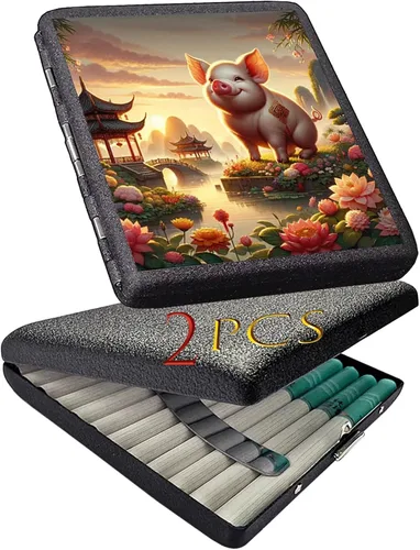 Vista 13 de 2pcs Cigarette case, Capacity Can Hold 20 Sticks,Metal Cigarette Box Portable Holder Crush-Proof Wallets, Card Cases & Money