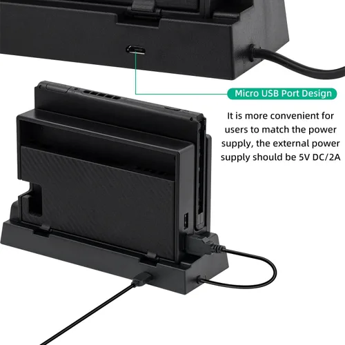 Vista 4 de Mcbazel Hub USB para muelle de interruptor, 4 puertos USB 2.0 Hub Dock compatible con NS Switch - Negro