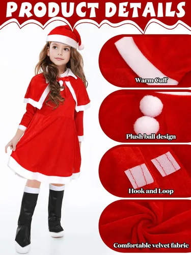 Vista 5 de Geyoga Bonitos trajes de Navidad que incluyen zapatos con sombrero y otros accesorios para cosplay de niños (estilo fresco, M)