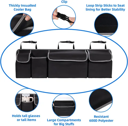 Vista 6 de Organizador de maletero de automóvil, organizador de maletero de asiento trasero de gran capacidad (40.16 x 10.63 pulgadas), bolsa de almacenamiento