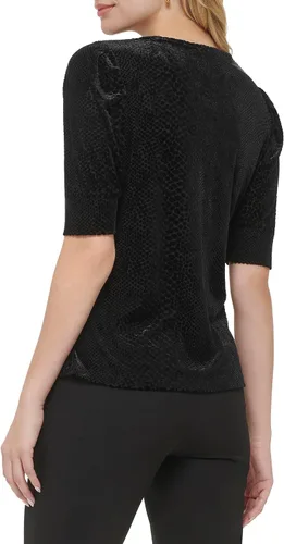 Vista 4 de Women's Work Floral Short Puff Sleeve Sportswear Knit Tops