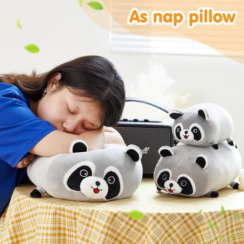 Vista 5 de Animales de peluche de mapache de 14 pulgadas, apilable, almohada de mapache blando, regalo de cumpleaños para niños y niñas