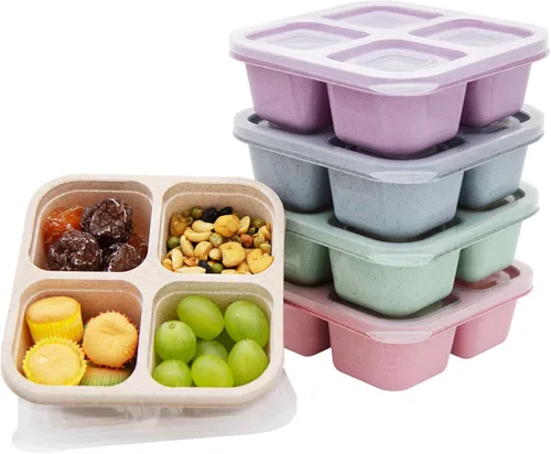 Vista 12 de Paquete de 4 cajas de almuerzo Bento, contenedores de preparación de comida de 2 compartimentos con tapas, aptos para microondas y lavavajillas