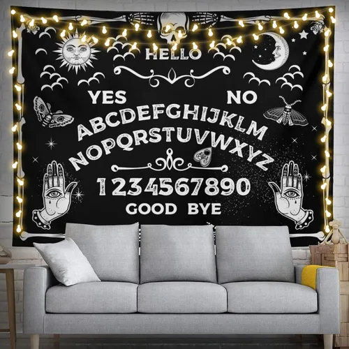 Vista 11 de feelacle Tapiz de luna de montaña, cielo nocturno estrellado, 60 x 40 pulgadas, blanco y negro, decoración de fiesta para dormitorio, sala de estar
