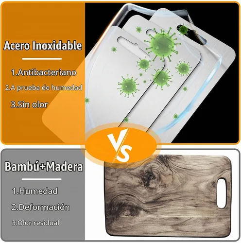 Vista 5 de Juego de tablas de cortar de acero inoxidable de 3 piezas, grado alimenticio, apto para lavavajillas, resistente al olor, para carne, frutas