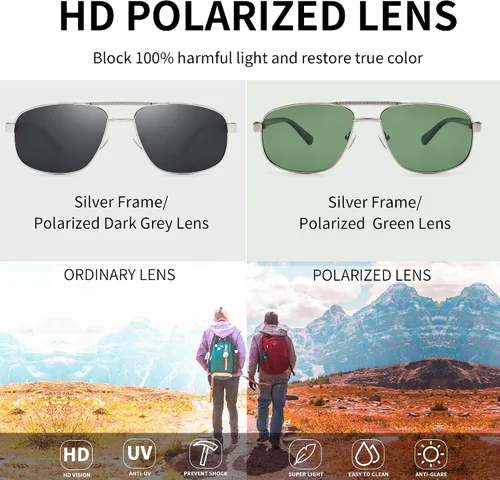 Vista 3 de JIM HALO Gafas de sol polarizadas de aviador para hombres y mujeres, gafas de sol clásicas militares para conducción, protección UV400