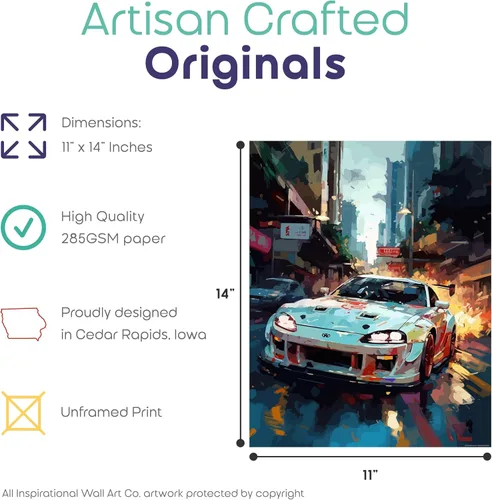 Vista 2 de Inspirational Wall Art Co. - Crafty Póster Toyota Supra 1994 - Póster de coche para habitación de niños - Decoración de pared del automóvil