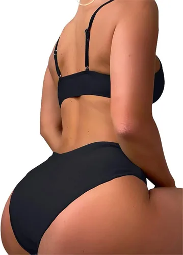 Vista 2 de Seafung Conjunto de bikini sexy con nudo para mujer, traje de baño de corte alto de 2 piezas