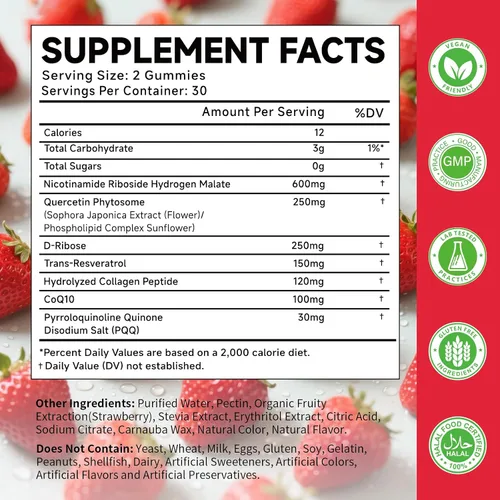 Vista 2 de Suplementos de colágeno central de 1500 mg con N AD+ para mujeres y hombres, trans-resveratrol, CoQ10, malato de hidrógeno ribósido de nicotinamida