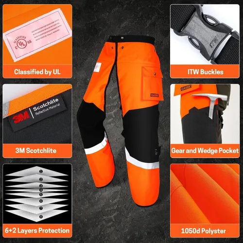 Vista 4 de Delantal de seguridad para motosierra de 8 capas, resistente, con cintura ajustable y bolsillo para hombres/mujeres, clásico C, naranja y negro
